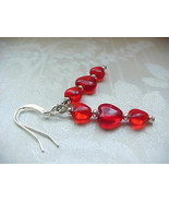 Valentines Day Red Heart Earrings Minimalist Stack Czech Glass Beads Fre... - $12.88