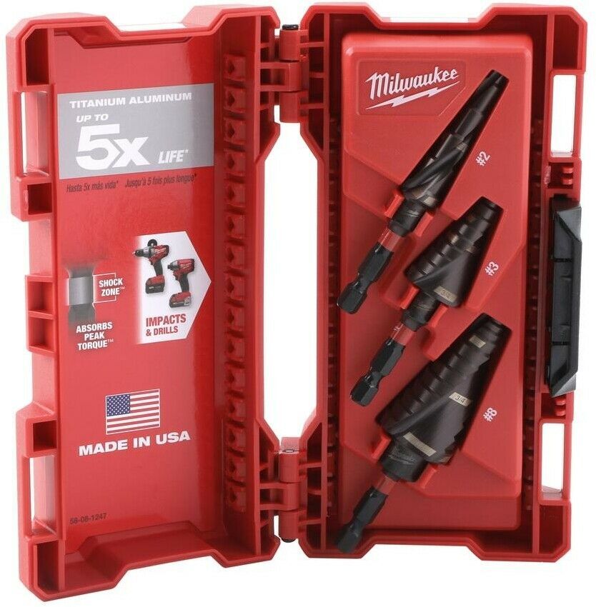 Milwaukee Step Drill Bit Kit SelfFeeding Shockwave Impact Titanium (3