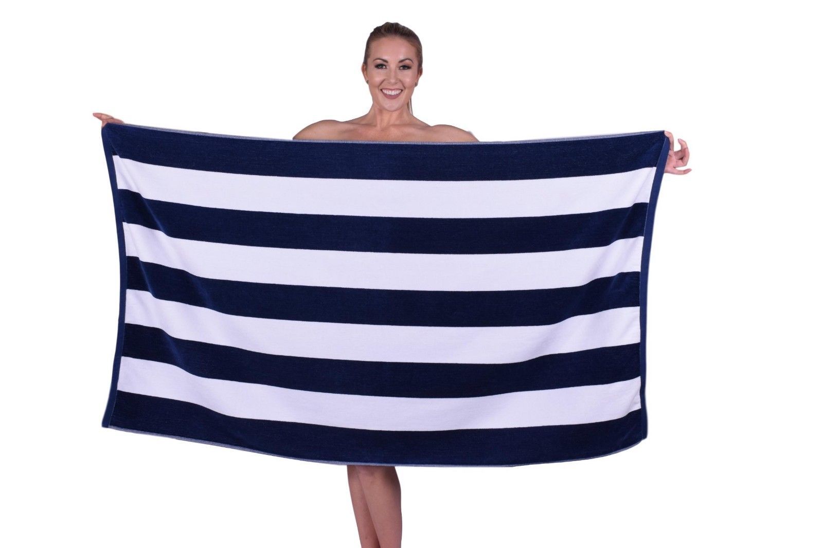 Luxury Cabana Striped Velour Beach Towel, 100 Cotton, Soft & Absorbent