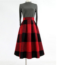 RED PLAID Women Midi Skirt Autumn Classic Plus Size Flannel Long Plaid Skirts