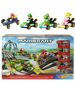 Hot Wheels Mario Kart Circuit Track Set Cart Yoshi Princess Peach Luigi ... - $67.45
