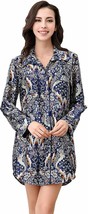 RH Women&#39;s Printed Satin Long Sleeve Dress Nightshirt Button Sleepwea PJ... - $19.99