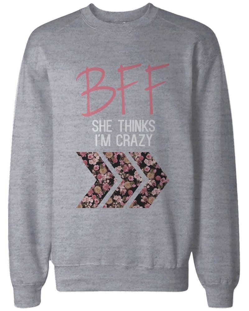 Cute Matching Sweatshirts for Best Friends - BFF Floral Print Grey ...