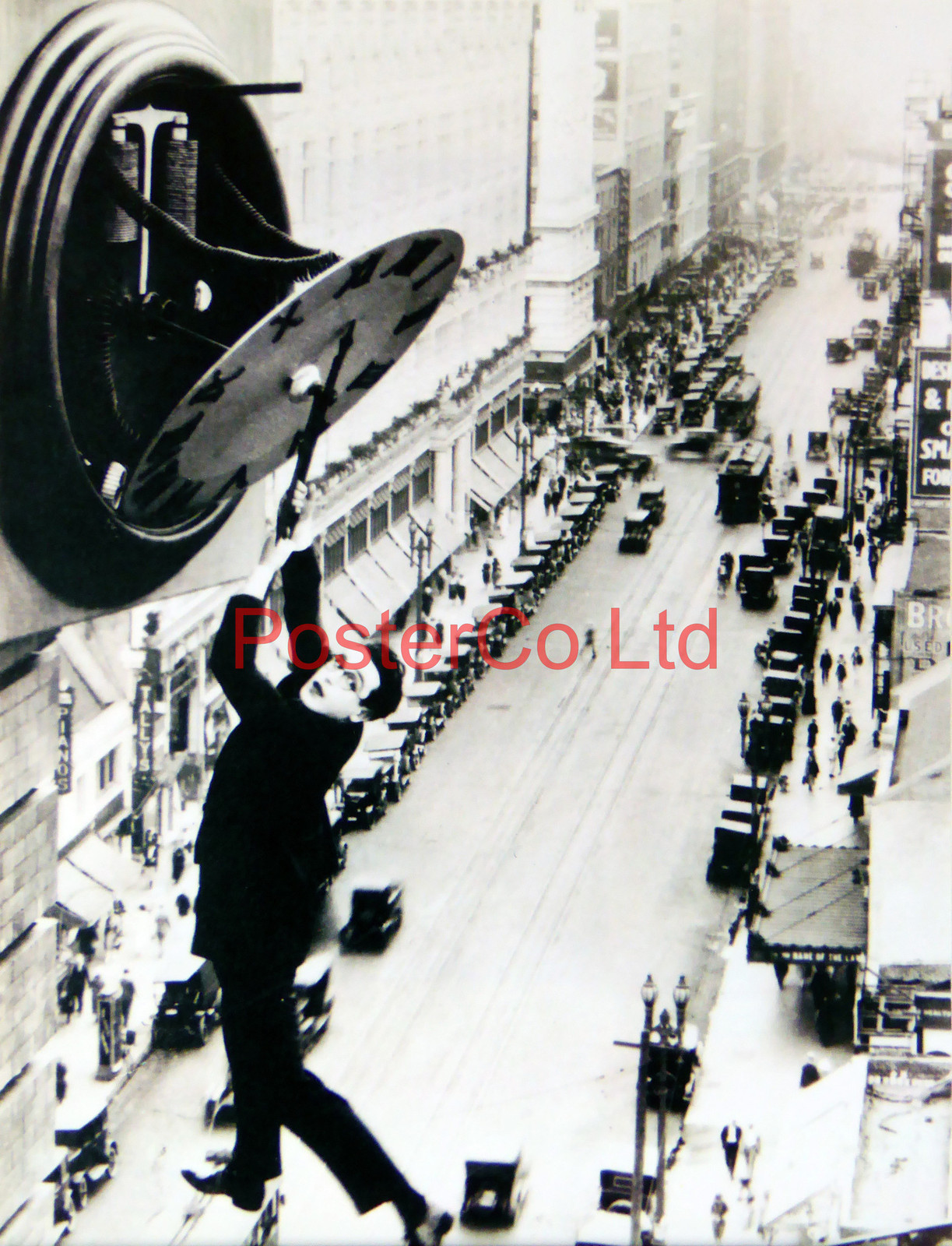 Harold Lloyd Clock scene from Safety Last! Framed Picture 16"H x 12"W