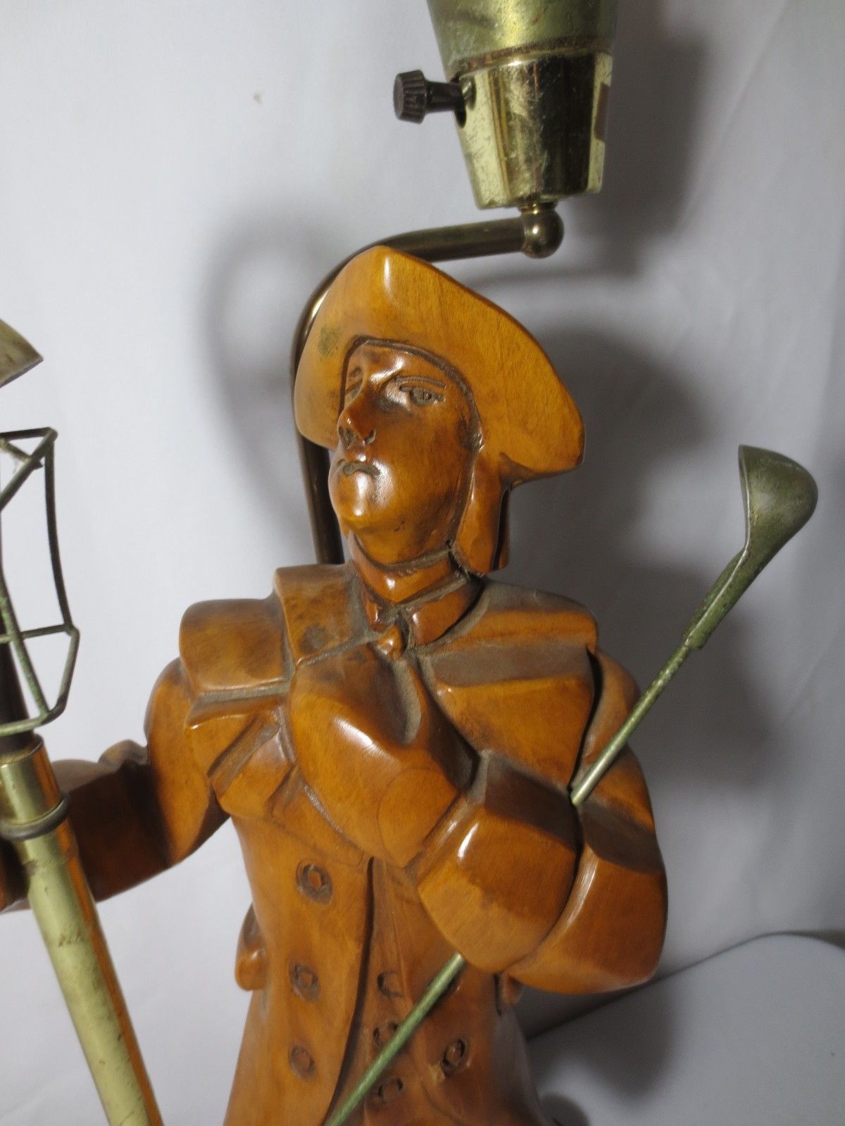 Vintage WOOD CARVED LAMPS MID CENTURY COLONIAL LAMPLIGHTER W/ NIGHT ...