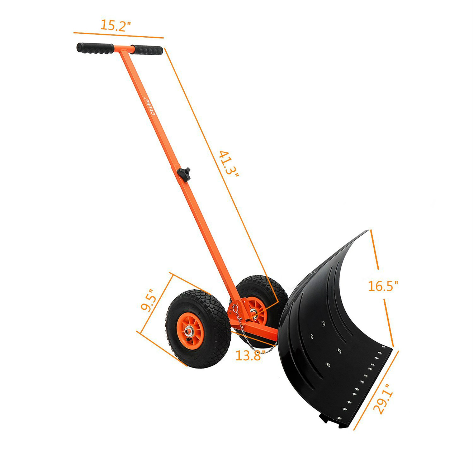 Wide Snow Shovel Pushers Adjustable Handle Heavy Duty Rolling Wheels