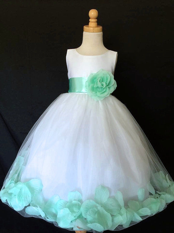 White Tulle Mint Rose Petal Dress Pastel Easter Birthday Spring Summer