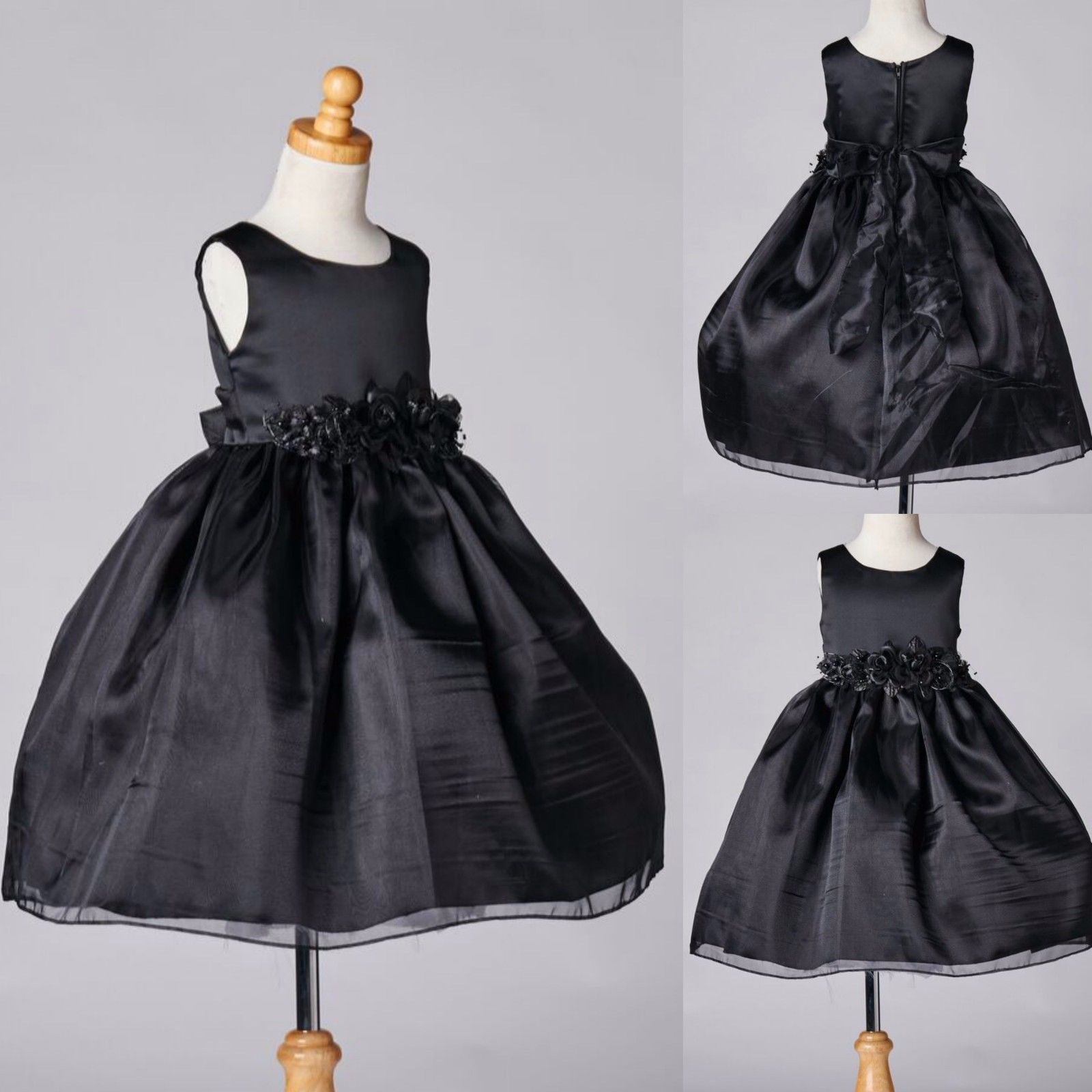 Black Organza & Satin Dress Wedding Holiday Funeral Halloween Toddler