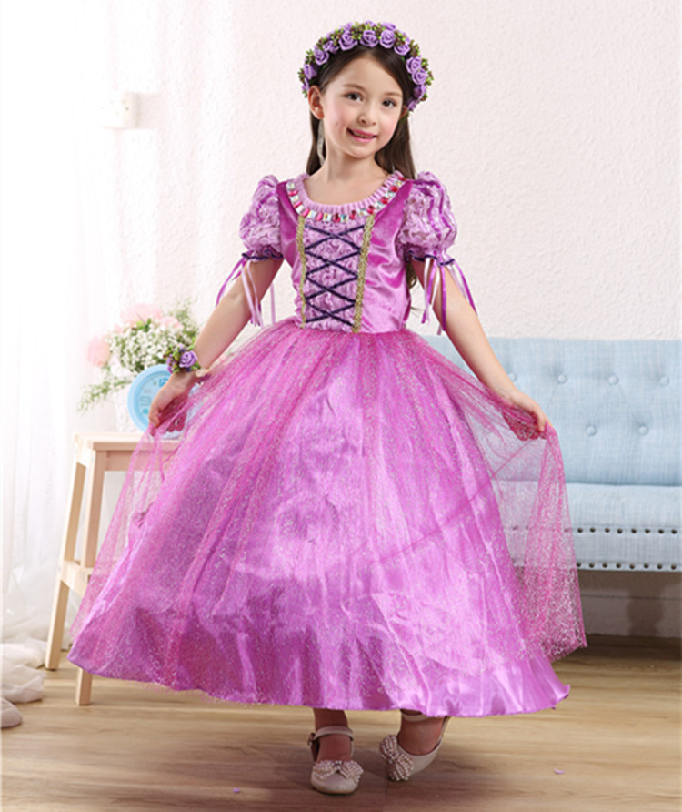 Princess Rapunzel Party Kids Dress Costume Dress Ball Gown for Girls 2-10 Y