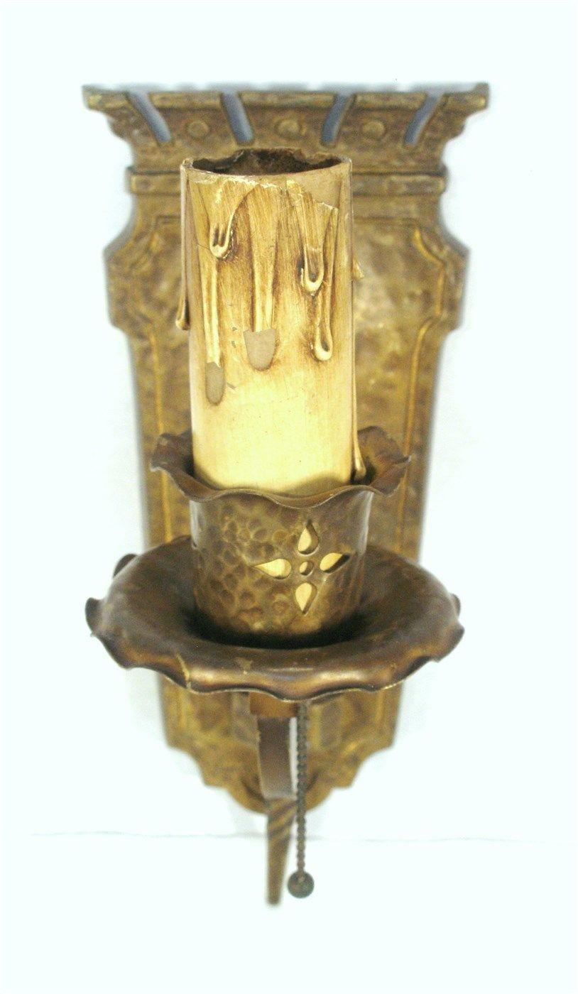 ANTIQUE WALL SCONCE ART CASTLE BRASS GOTHIC CANDLESTICKS CANDLE STICKS