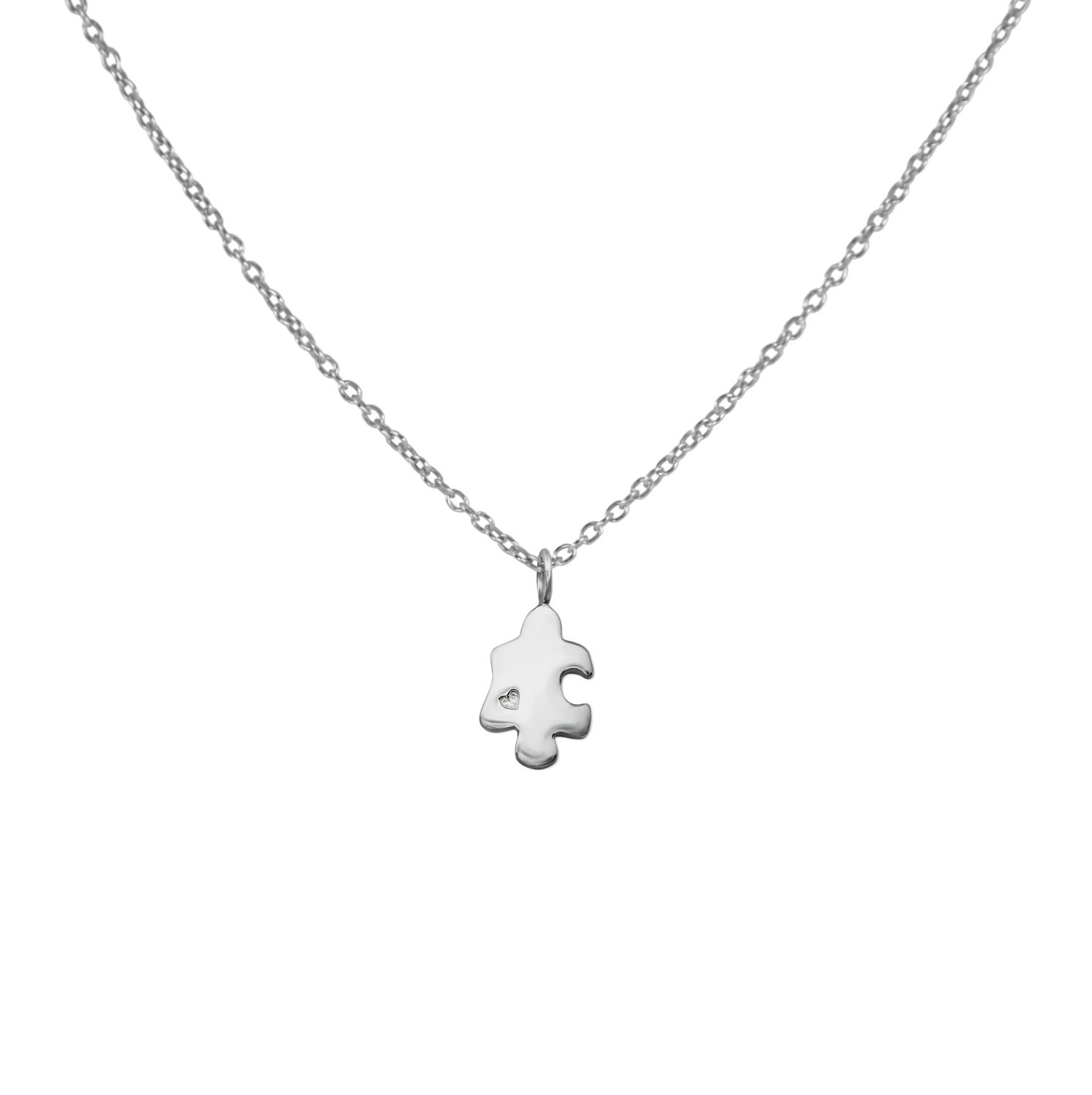 Silver Puzzle Piece Heart Necklace, Solid 925 Sterling Silver Autism