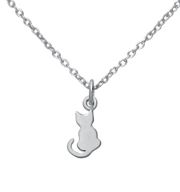 Tiny Silver Cat Necklace, Small Sterling Silver Cat Pendant Charm ...