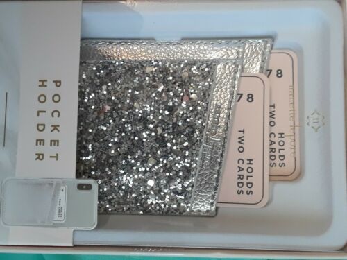 Nanette Lepore Stick-On Pocket Card Holders, Set of 2, Silver GlitterT-3048