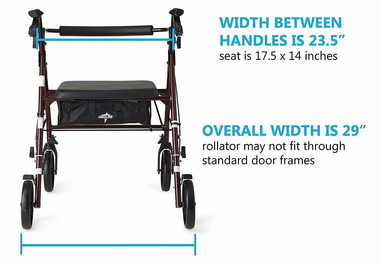 Medline Extra Wide Heavy Duty Bariatric Rollator Folding Rolling Walker ...