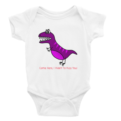 T Rex, Come Here I Want to Kiss You Onesie Long or Short  Sleeves