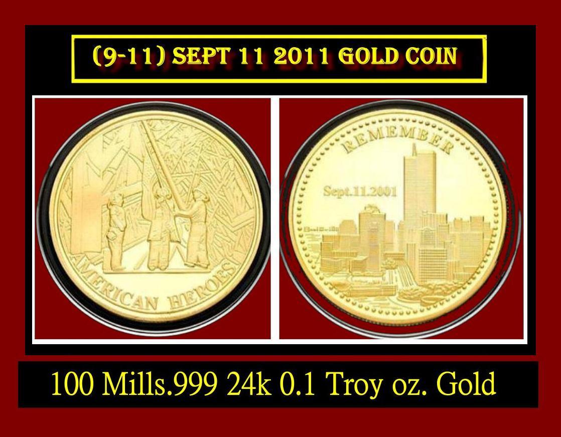 911 Tribute 1 oz .999 24K Gold Clad Twin Towers / Firemen & Flag