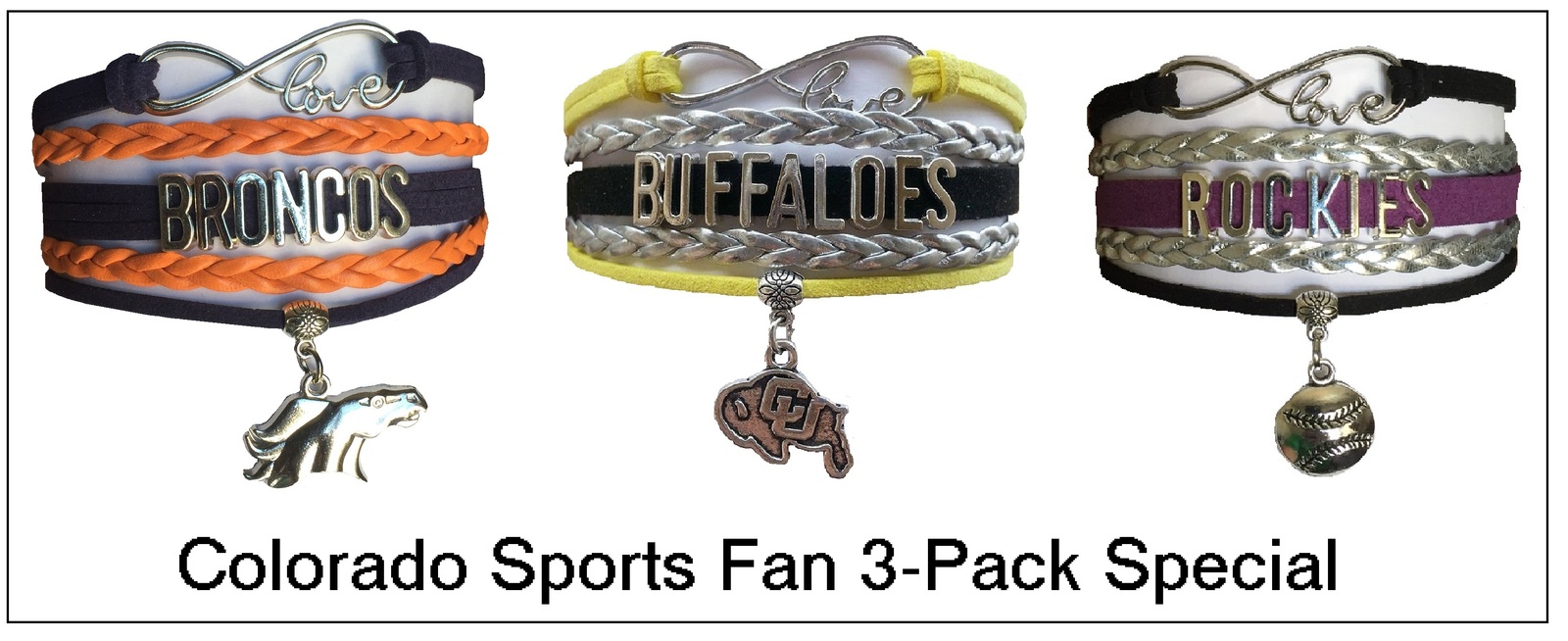 COLORADO Sports Bracelet 3 Pack Gift Special Broncos U Of Colorado   Colorado 