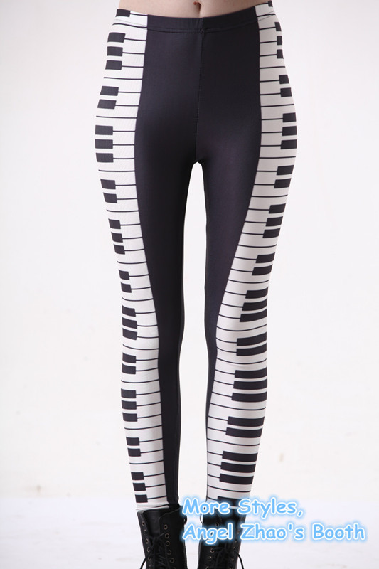 Piano Keys Digital Printed Spandex Black Leggings Women Fitness Pants