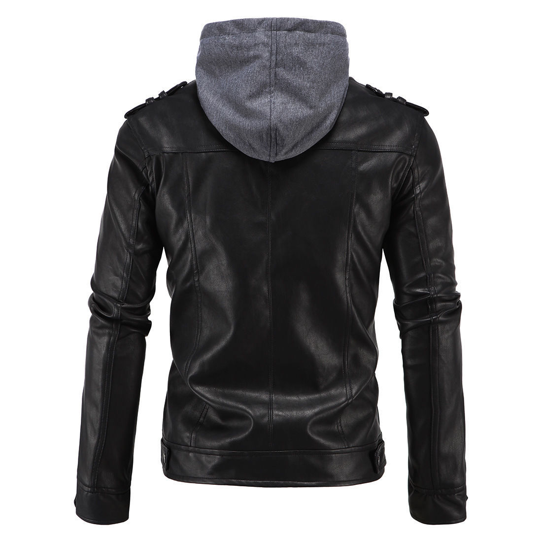 Men's Motorcycle Brando Style Biker Real Leather Hoodie Jacket - Detach ...