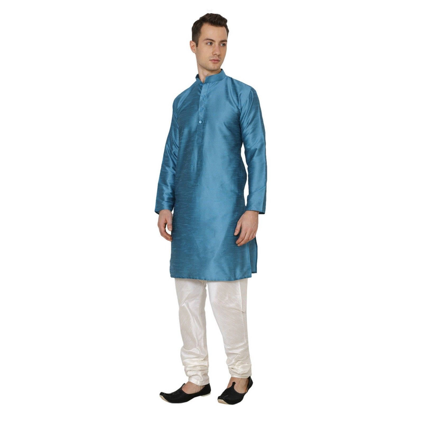 Traditional Turquoise Kurta Pajama For Men Ethinc Wear Silk Blend Kurta ...