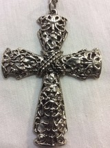 Vintage Silver Color Big Cross with 30 in Chain. Dark Silver Color. - $8.69