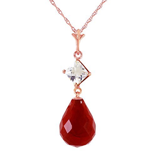 Galaxy Gold GG 9.3 CTW 14k 20 Solid Rose Gold Necklace Dyed Briolette Ruby Whit