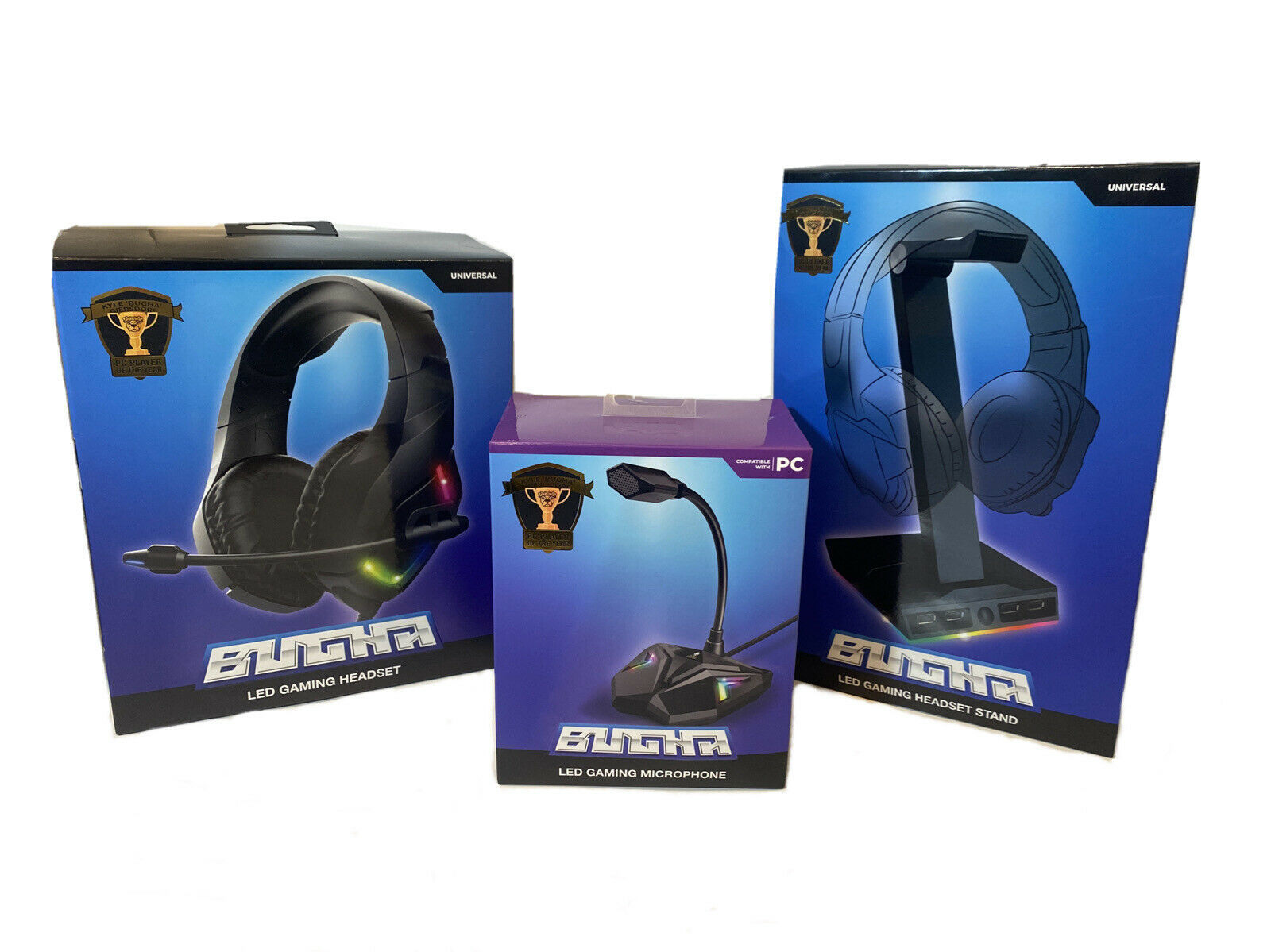 LED Gaming Headset , Microphone And Stand Bundle BUGHA Pro Gamer