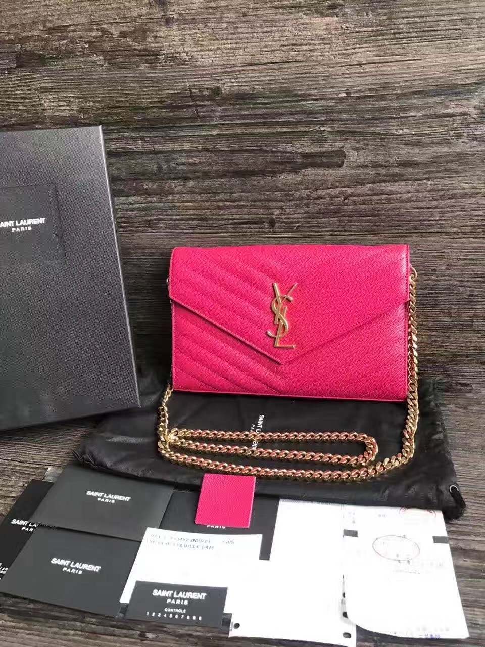 Authentic YSL Saint Laurent Caviar Wallet On Chain Bag Neon Pink - Handbags & Purses