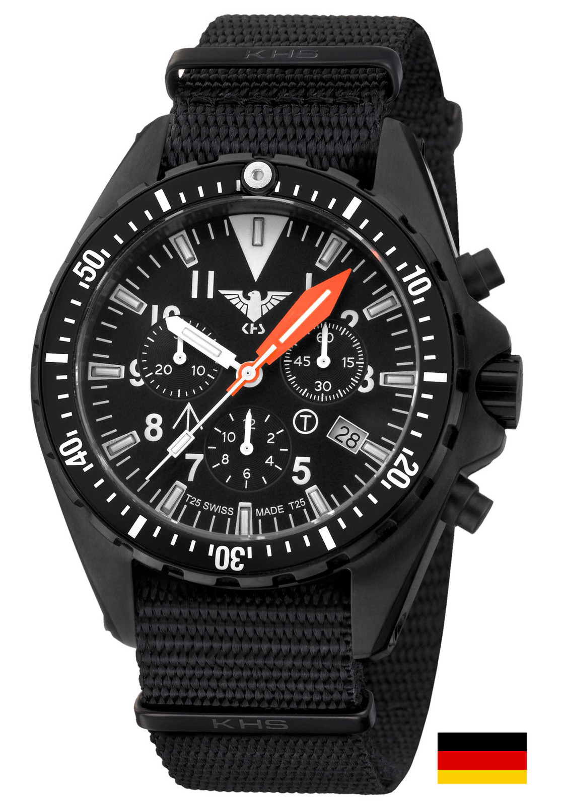 KHS Tactical Watch Operation Timer H3 Chronograph Black Army Strap KHS
