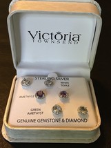 Victoria Townsend (3) Pairs of Earrings Diamond White Topaz Green Amethyst - $64.95