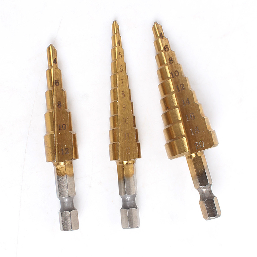 3pcs/set Titanium Step Core Drill Bits 312mm 412mm 420mm HSS Wood