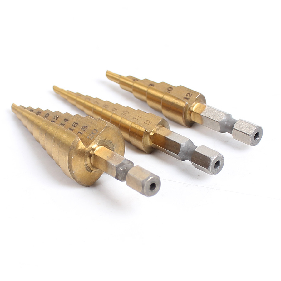 3pcs/set Titanium Step Core Drill Bits 312mm 412mm 420mm HSS Wood