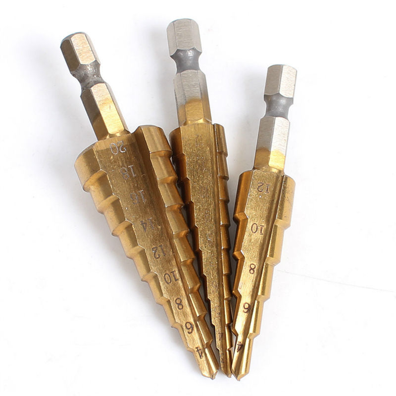 3pcs/set Titanium Step Core Drill Bits 312mm 412mm 420mm HSS Wood