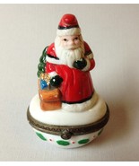 Santa Claus Vintage Pill Box Case Holly Berry Christmas Gifts Hinged Trinket Red - £32.07 GBP