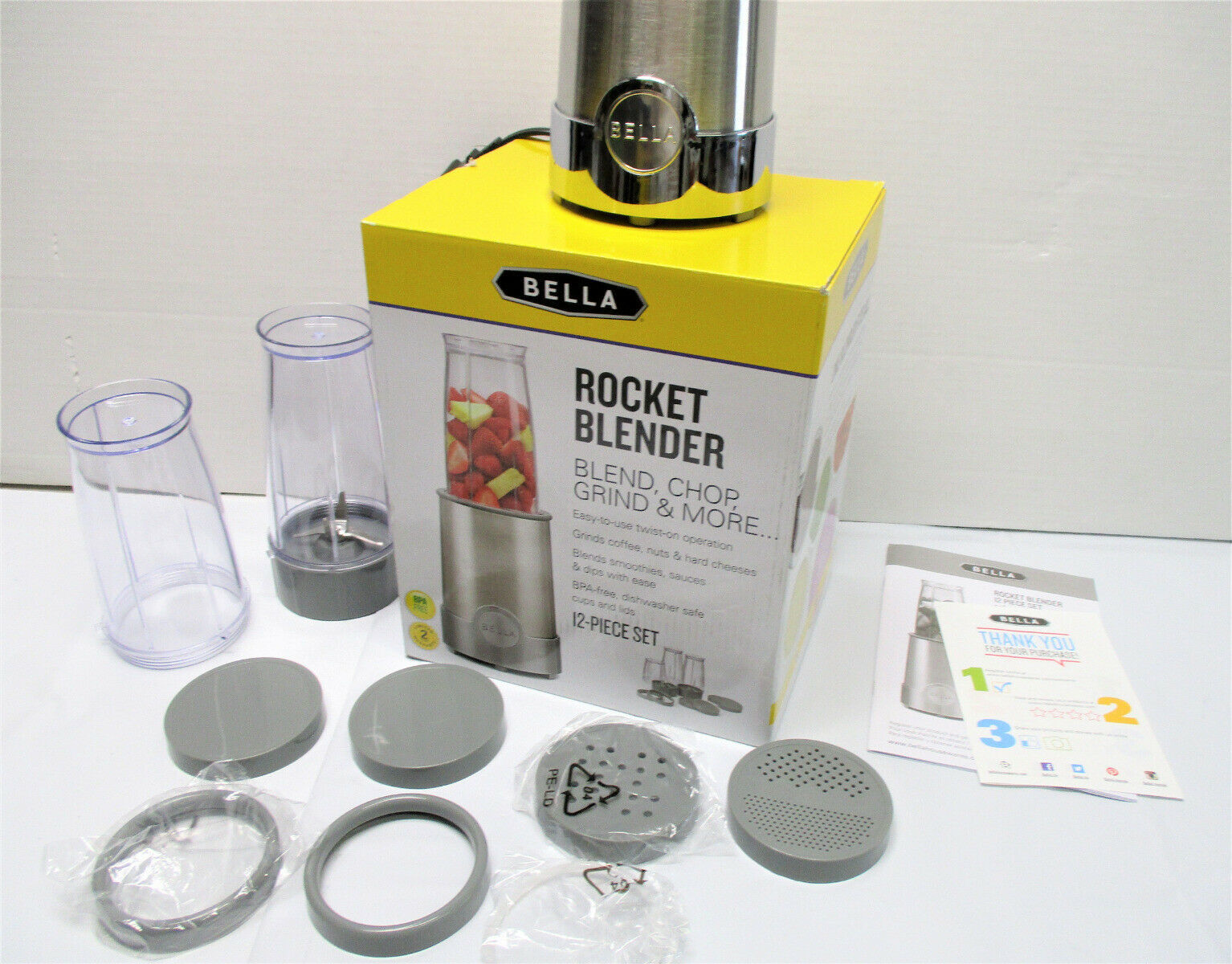 BELLA (13330) l Size Rocket Blender, 12 Piece Set, Stainless Steel