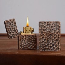 Red Copper Kerosene Lighter Retro engraved  Butane Brass Insert Grinding... - $88.00