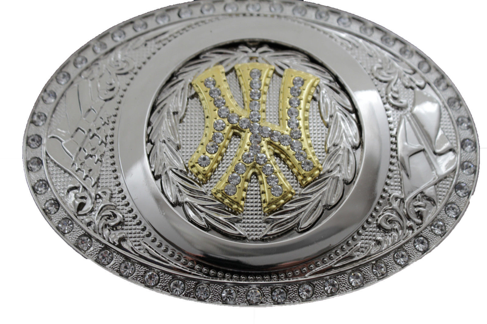 New Men Women Silver Metal Belt Buckle Gold NY New York City Oval Huge Size Big - Belt Buckles
