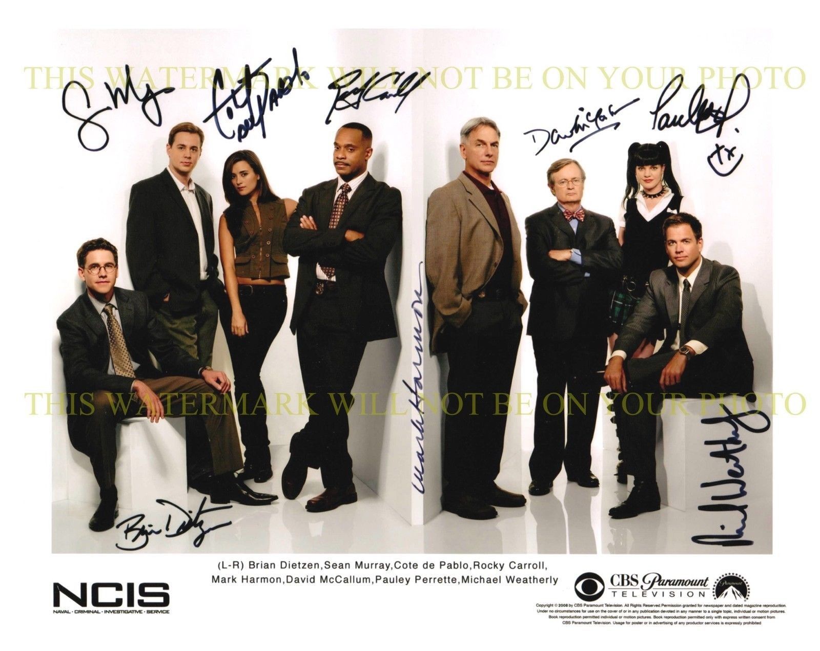 NCIS FULL CAST AUTOGRAPHED 8x10 RPT PHOTO MARK HARMON PAULEY PERRETTE ...