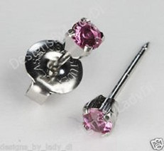 New Personal Ear Piercer Silver 3mm October Pink Studs w/Gel, Gun, Marker Cartil - $14.99