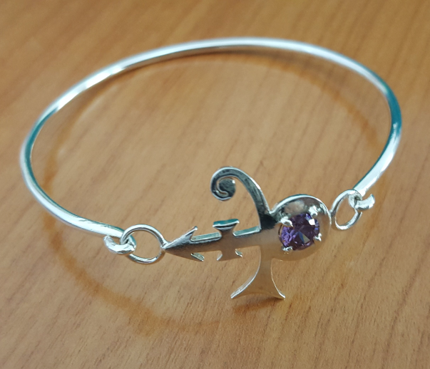 Bangle - With Purple Stone Love - Remembrance Symbol - Sterling Silver