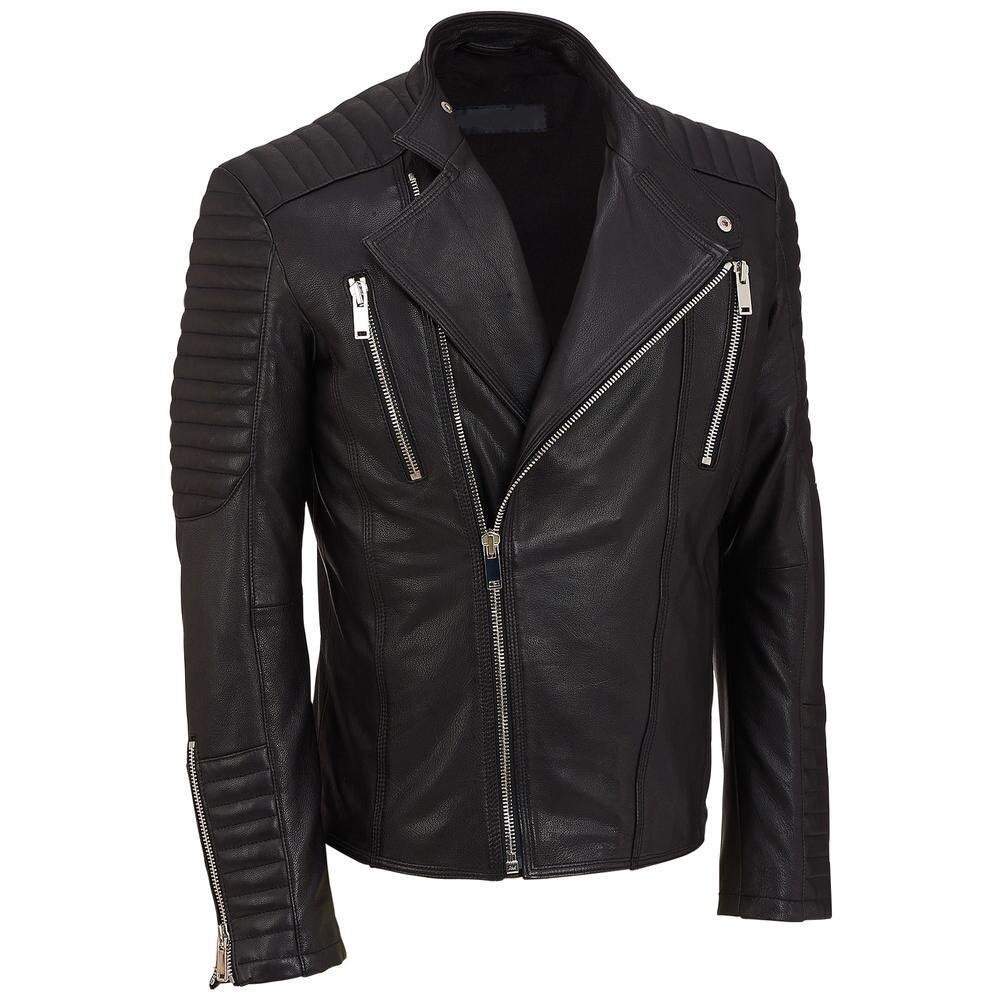 Mens Leather Biker Jacket Black Images