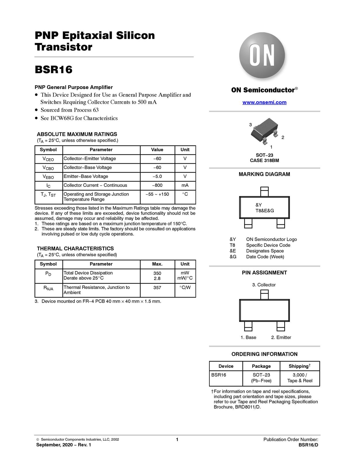 BSR16 PNP Bipolar Transistors SOT23 20pcs Transistors