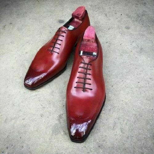 Men Oxford Maroon Patina Handpainted Whole Cut Formal Leather ...