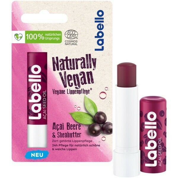 Labello Vegan ACAI BERRY & SHEABUTTER lip balm/ chapstick -1 pc - FREE SHIPPING