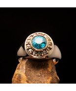 Sterling Silver Solitaire Ring with round Cut Blue Zircon and 13 CZ - Si... - $59.00