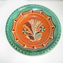 TERRA COTTA PLATE HAND PAINTED POTTERY VINTAGE GREEN BROWN LARGE ARTISAN... - $29.99