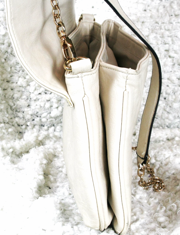 Forever 21 XXI Cream Shoulder Bag Handbag Purse Gold Chain Accent