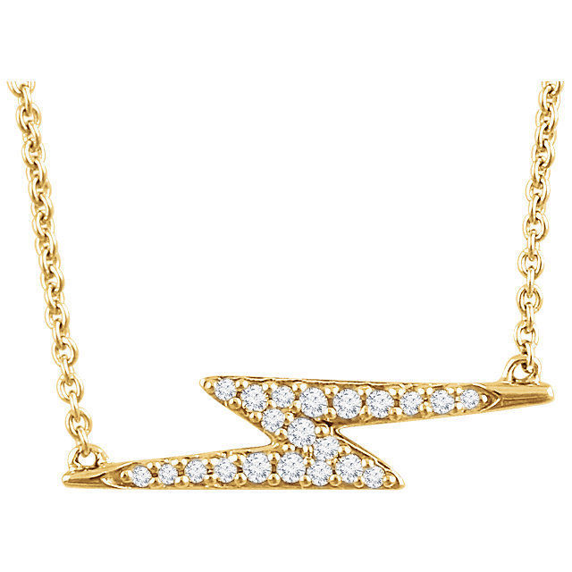 14K Gold Diamond Lightning Bolt Pendant Necklace Genuine Diamond