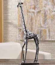 Standing Giraffe Figurine Silver & Black 17.9" Home Decor Africa Wildlife Statue