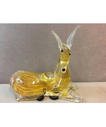 Large Hand Blown Art Glass Deer Lying Down w/ Gold Foil Lines - $49.49